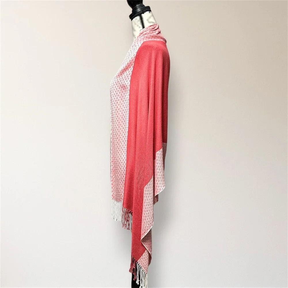 Pashmina‎ 100% Pashmina Jacquard Fringe Shawl Wrap Pink Coral Reversible Travel